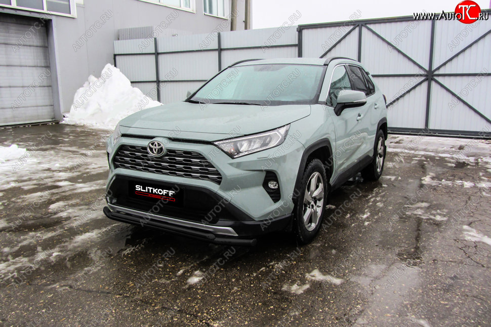 10 649 р. Защита переднего бампера Slitkoff (Ø57 и 42 мм) Toyota RAV4 XA50 5 дв. дорестайлинг (2018-2024) (Сталь с полимерным покрытием в цвет: черный)  с доставкой в г. Нижний Новгород