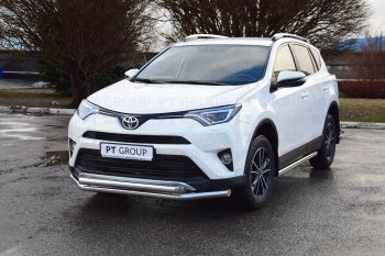 23 799 р. Защита переднего бампера двойная из труб d63/63 мм Petroil Tuning Toyota RAV4 XA40 5 дв. рестайлинг (2015-2019) (Нержавеющая полированная сталь)  с доставкой в г. Нижний Новгород. Увеличить фотографию 2