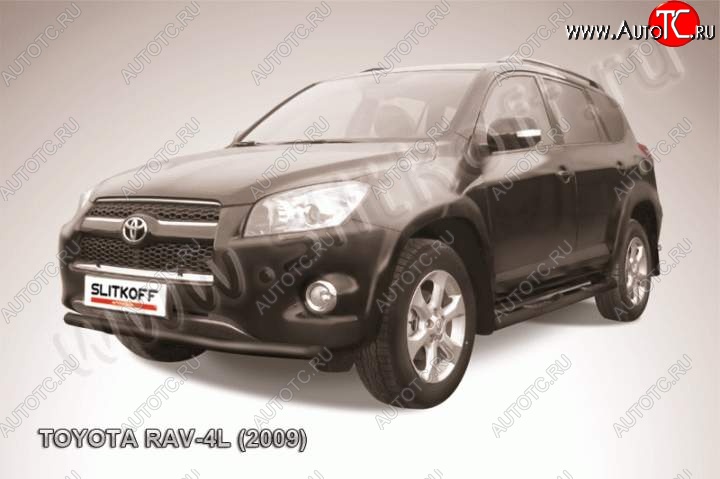 6 399 р. Защита переднего бампер Slitkoff  Toyota RAV4  XA30 (2009-2010) 5 дв. удлиненный 1-ый рестайлинг (Цвет: серебристый)  с доставкой в г. Нижний Новгород