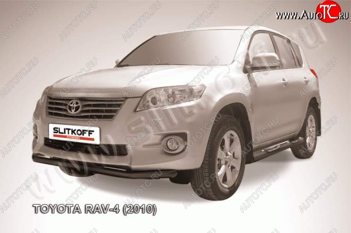 6 399 р. Защита переднего бампер Slitkoff Toyota RAV4 XA30 5 дв. 2-ой рестайлинг (2010-2013) (Цвет: серебристый)  с доставкой в г. Нижний Новгород