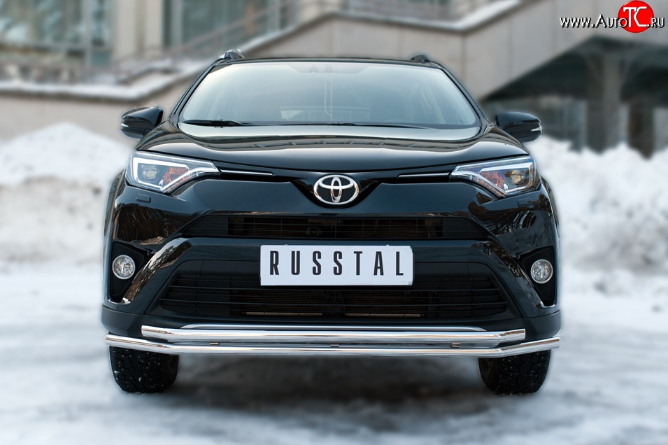 15 199 р. Защита переднего бампера (2 трубыØ42 мм, нержавейка) SLITKOFF  Toyota RAV4  XA40 (2015-2019) 5 дв. рестайлинг  с доставкой в г. Нижний Новгород