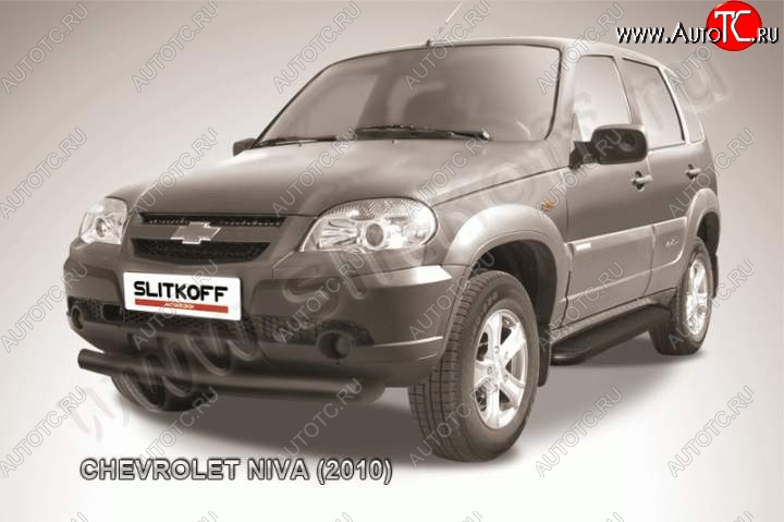 11 299 р. Защита переднего бампера Slitkoff (d76, черная)  Chevrolet Niva  2123 (2009-2020), Лада 2123 (Нива Шевроле) (2009-2021) (Цвет: серебристый)  с доставкой в г. Нижний Новгород