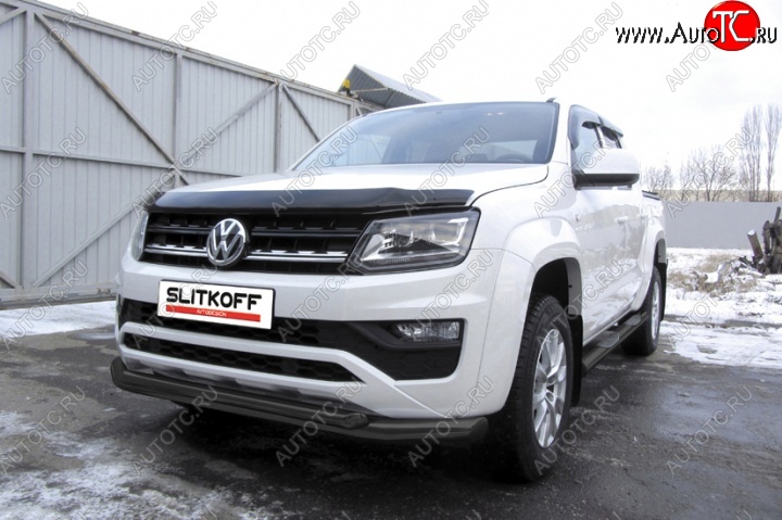 16 899 р. Защита переднего бампер Slitkoff Volkswagen Amarok рестайлинг (2016-2022) (Цвет: серебристый)  с доставкой в г. Нижний Новгород