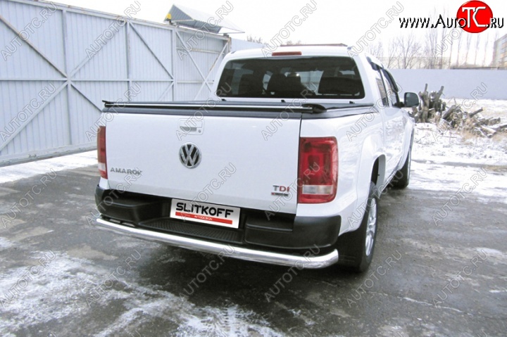 19 999 р. Защита заднего бампера из трубы диаметром 76 мм Slitkoff Volkswagen Amarok рестайлинг (2016-2022) (Цвет: нержавеющая полированная сталь)  с доставкой в г. Нижний Новгород