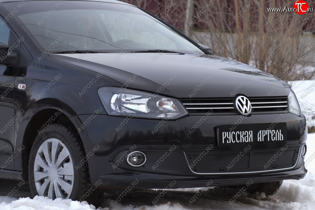 1 799 р. Защитная сетка решетки переднего бампера РА (Highline)  Volkswagen Polo  5 (2009-2015) хэтчбек дорестайлинг  с доставкой в г. Нижний Новгород