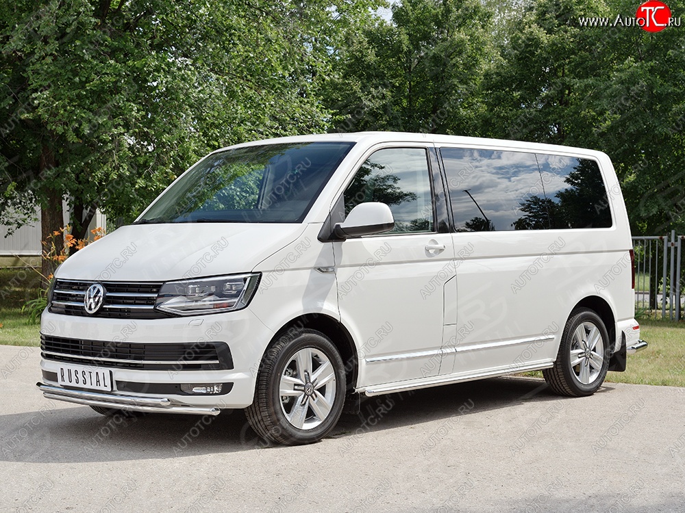 19 549 р. Защита переднего бампера (2 трубыØ42 мм, нержавейка) SLITKOFF Volkswagen Transporter T6 дорестайлинг (2015-2019)  с доставкой в г. Нижний Новгород