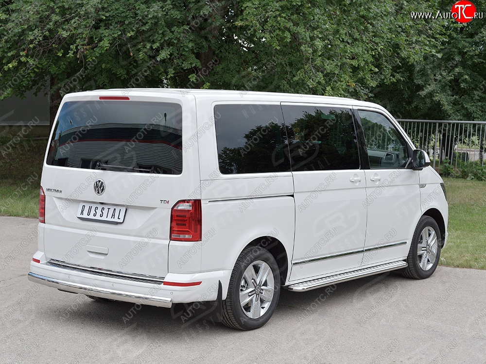 16 699 р. Защита заднего бампера (Ø75x42 мм, нержавейка, короткая база) Russtal Volkswagen Multivan T6 дорестайлинг (2016-2019)  с доставкой в г. Нижний Новгород