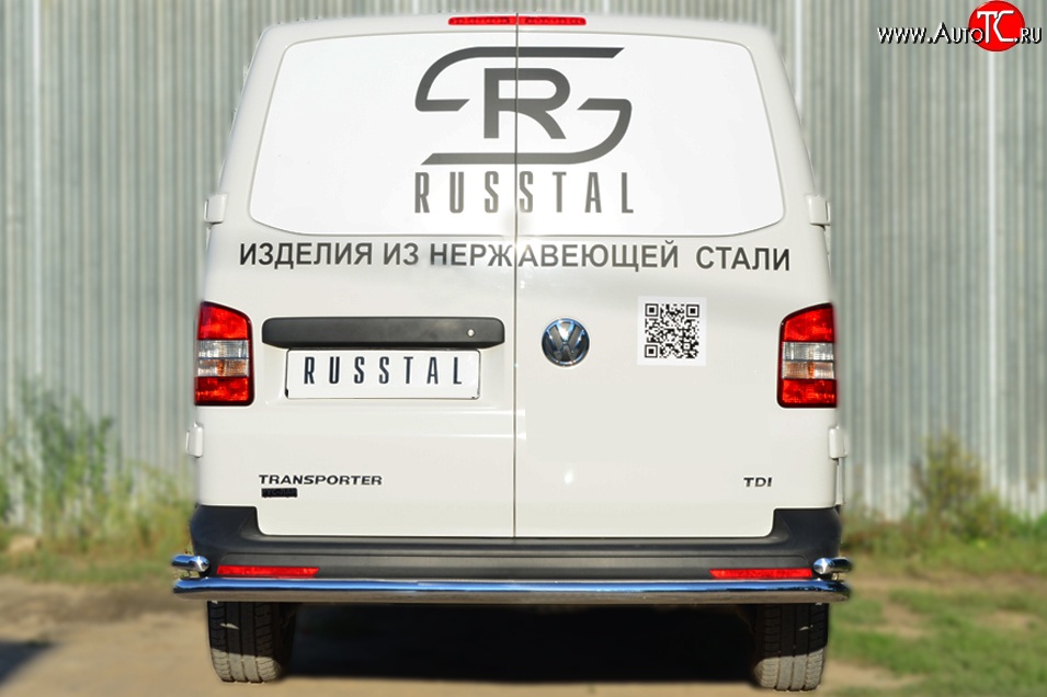 24 549 р. Защита заднего бампера (Ø63 и 42 мм с уголками, нержавейка) SLITKOFF Volkswagen Transporter T5 рестайлинг (2009-2015)  с доставкой в г. Нижний Новгород