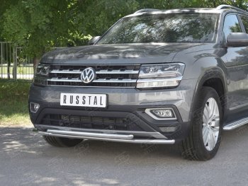 9 349 р. Защита переднего бампера (2 трубы Ø42 мм, нержавейка) Russtal  Volkswagen Teramont  CA1 (2016-2020) дорестайлинг  с доставкой в г. Нижний Новгород. Увеличить фотографию 4