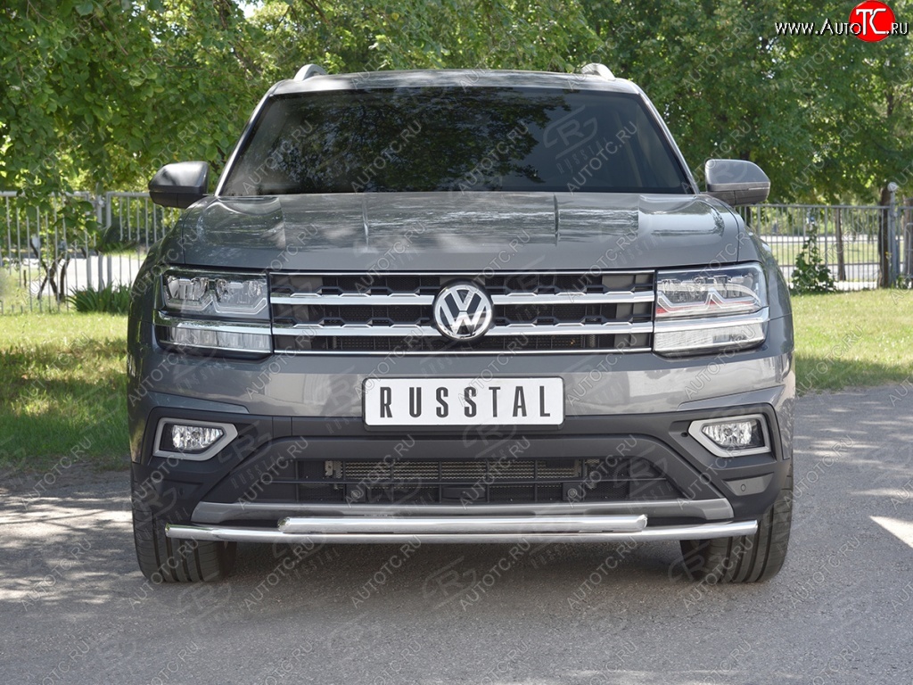 9 349 р. Защита переднего бампера (2 трубы Ø42 мм, нержавейка) Russtal  Volkswagen Teramont  CA1 (2016-2020) дорестайлинг  с доставкой в г. Нижний Новгород