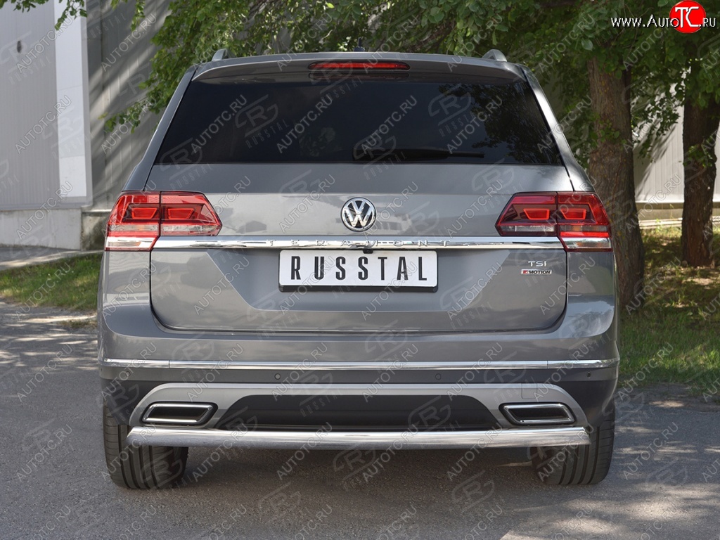 10 649 р. Защита заднего бампера (Ø75х42 мм, нержавейка) Russtal  Volkswagen Teramont  CA1 (2016-2020) дорестайлинг  с доставкой в г. Нижний Новгород