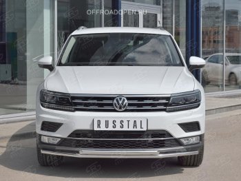 22 549 р. Защита переднего бампера (2 трубы Ø42 мм, нержавейка, NOT OFF ROAD) SLITKOFF Volkswagen Tiguan Mk2 дорестайлинг (2016-2020)  с доставкой в г. Нижний Новгород. Увеличить фотографию 2