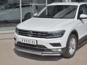 22 549 р. Защита переднего бампера (2 трубы Ø42 мм, нержавейка, NOT OFF ROAD) SLITKOFF Volkswagen Tiguan Mk2 дорестайлинг (2016-2020)  с доставкой в г. Нижний Новгород. Увеличить фотографию 3