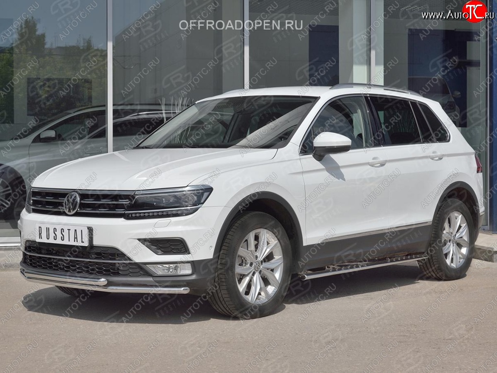 22 549 р. Защита переднего бампера (2 трубы Ø42 мм, нержавейка, NOT OFF ROAD) SLITKOFF Volkswagen Tiguan Mk2 дорестайлинг (2016-2020)  с доставкой в г. Нижний Новгород