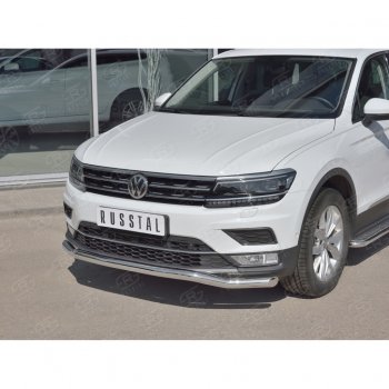 22 499 р. Защита переднего бампера (Ø63 мм волна, нержавейка) SLITKOFF Volkswagen Tiguan Mk2 дорестайлинг (2016-2020)  с доставкой в г. Нижний Новгород. Увеличить фотографию 2