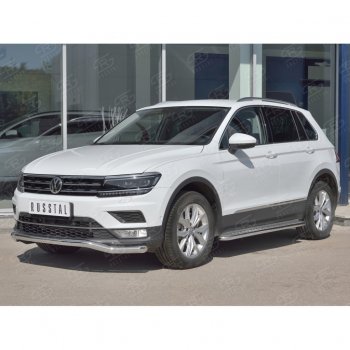 22 499 р. Защита переднего бампера (Ø63 мм волна, нержавейка) SLITKOFF Volkswagen Tiguan Mk2 дорестайлинг (2016-2020)  с доставкой в г. Нижний Новгород. Увеличить фотографию 3