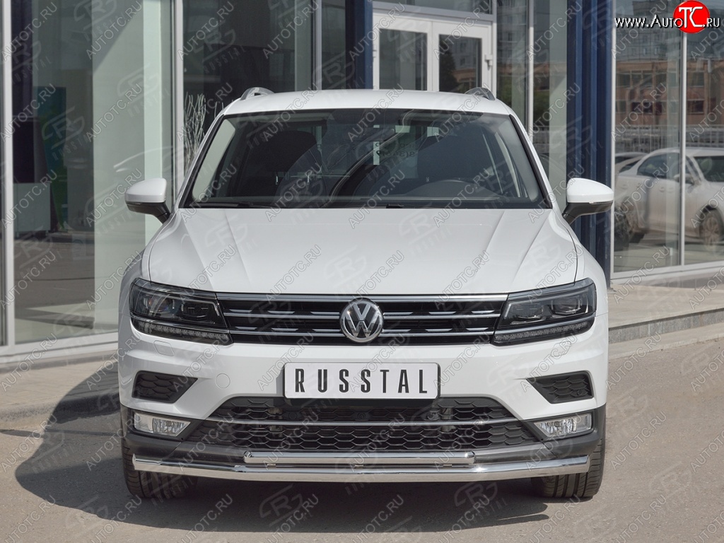 20 849 р. Защита переднего бампера (2 трубы Ø63 и 75х42 мм, нержавейка) Russtal Volkswagen Tiguan Mk2 дорестайлинг (2016-2020)  с доставкой в г. Нижний Новгород