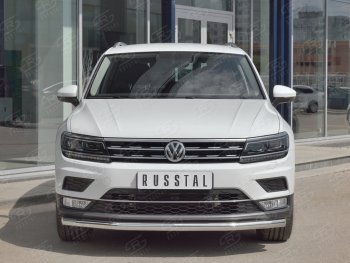 Защита переднего бампера (Ø63 мм, нержавейка, NOT OFF ROAD) SLITKOFF Volkswagen (Волксваген) Tiguan (Тигуан)  Mk2 (2016-2020) Mk2 дорестайлинг