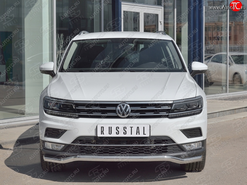 22 499 р. Защита переднего бампера (Ø63 мм волна, нержавейка) SLITKOFF Volkswagen Tiguan Mk2 дорестайлинг (2016-2020)  с доставкой в г. Нижний Новгород