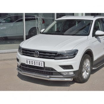 17 899 р. Защита переднего бампера (2 трубы Ø63 и 42 мм, нержавейка) SLITKOFF Volkswagen Tiguan Mk2 дорестайлинг (2016-2020)  с доставкой в г. Нижний Новгород. Увеличить фотографию 2