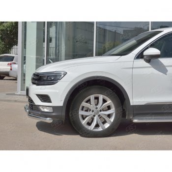 17 899 р. Защита переднего бампера (2 трубы Ø63 и 42 мм, нержавейка) SLITKOFF Volkswagen Tiguan Mk2 дорестайлинг (2016-2020)  с доставкой в г. Нижний Новгород. Увеличить фотографию 4