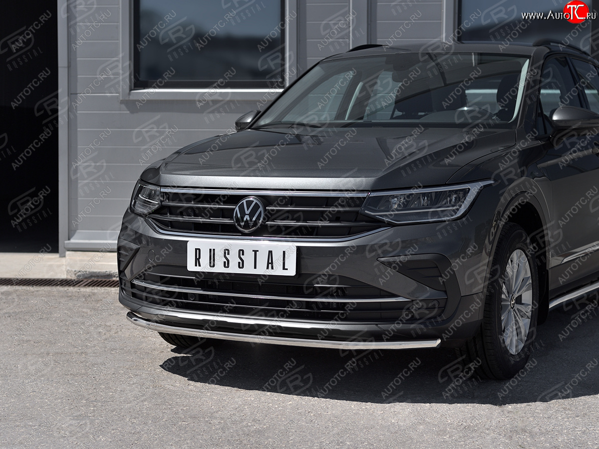 13 799 р. Защита переднего бампера (Ø42 мм нержавейка, NOT R-LINE) SLITKOFF  Volkswagen Tiguan  Mk2 (2020-2022) рестайлинг (полированная нержавейка)  с доставкой в г. Нижний Новгород