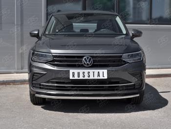 13 799 р. Защита переднего бампера (Ø42 мм нержавейка, NOT R-LINE) SLITKOFF  Volkswagen Tiguan  Mk2 (2020-2022) рестайлинг (полированная нержавейка)  с доставкой в г. Нижний Новгород. Увеличить фотографию 2