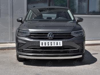 14 799 р. Защита переднего бампера (Ø63 мм, нержавейка, NOT R-LINE) SLITKOFF Volkswagen Tiguan Mk2 рестайлинг (2020-2022)  с доставкой в г. Нижний Новгород. Увеличить фотографию 2