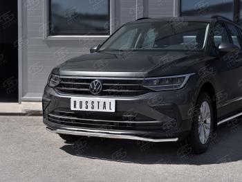 14 349 р. Защита переднего бампера (Ø42 мм волна, нержавейка, NOT R-LINE) SLITKOFF  Volkswagen Tiguan  Mk2 (2020-2022) рестайлинг  с доставкой в г. Нижний Новгород. Увеличить фотографию 3