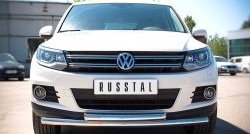 Защита переднего бампера (2 трубыØ63 мм, нержавейка) SLITKOFF Volkswagen Tiguan NF рестайлинг (2011-2017)