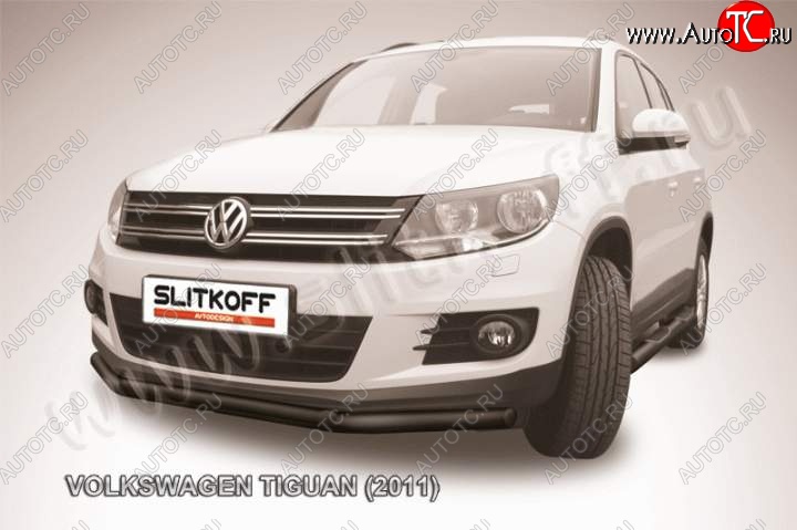 9 349 р. Защита переднего бампер Slitkoff Volkswagen Tiguan NF рестайлинг (2011-2017) (Цвет: серебристый)  с доставкой в г. Нижний Новгород