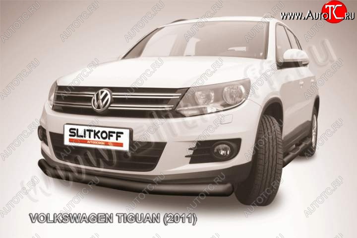 11 649 р. Защита переднего бампер Slitkoff  Volkswagen Tiguan  NF (2011-2017) рестайлинг (Цвет: серебристый)  с доставкой в г. Нижний Новгород