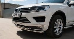 22 999 р. Защита переднего бампера (2 трубыØ63 и 42 мм, нержавейка) SLITKOFF  Volkswagen Touareg  NF (2014-2018) рестайлинг  с доставкой в г. Нижний Новгород. Увеличить фотографию 2