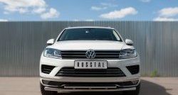 Защита переднего бампера (2 трубыØ63 и 42 мм, нержавейка) SLITKOFF Volkswagen (Волксваген) Touareg (Туарек)  NF (2014-2018) NF рестайлинг