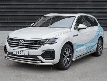 Защита переднего бампера (2 трубы Ø63 и 42 мм, нержавейка, NOT 2.0 TSI) SLITKOFF Volkswagen Touareg CR (2018-2024)