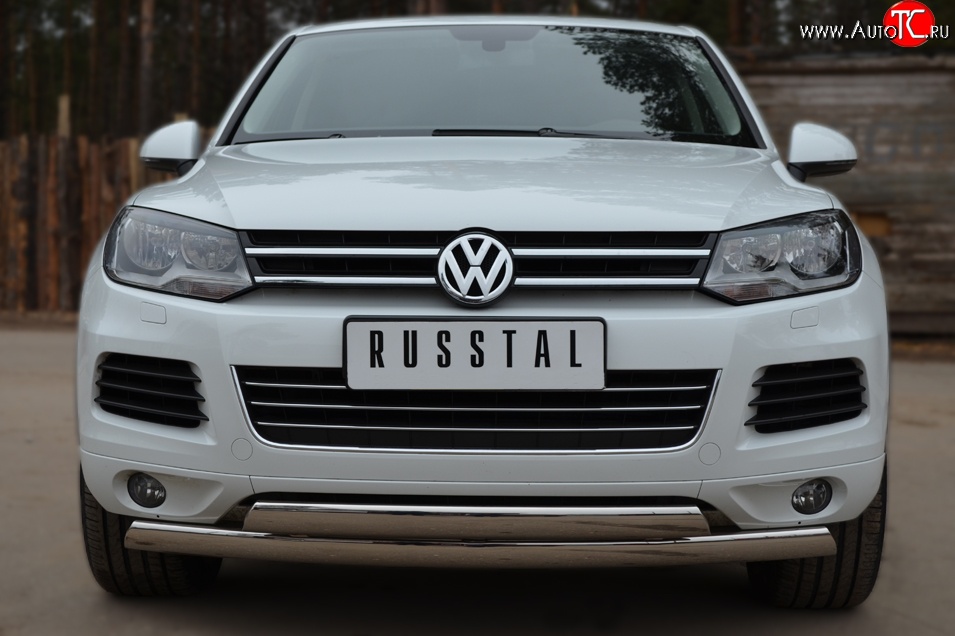 27 999 р. Защита переднего бампера (2 трубыØ75х42 мм, нержавейка) Russtal Volkswagen Touareg NF дорестайлинг (2010-2014)  с доставкой в г. Нижний Новгород