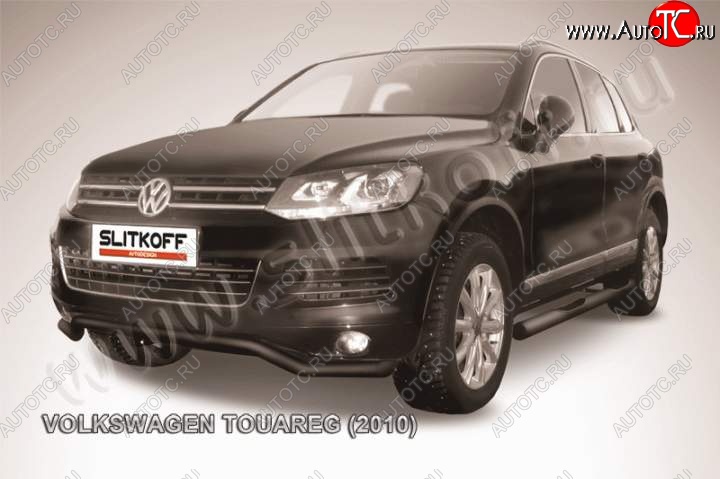 12 549 р. защита переднего бампера Slitkoff Volkswagen Touareg NF дорестайлинг (2010-2014) (Цвет: серебристый)  с доставкой в г. Нижний Новгород