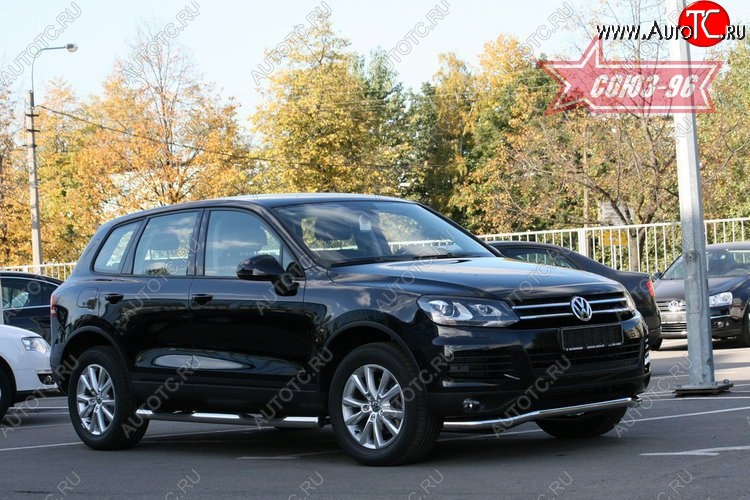 13 445 р. Защита переднего бампера одинарная Souz-96 (d60) Volkswagen Touareg NF дорестайлинг (2010-2014)  с доставкой в г. Нижний Новгород