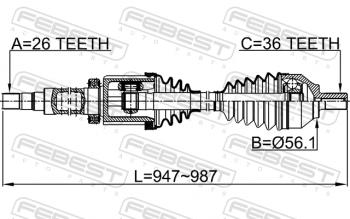 15 849 р. Правый привод передний в сборе FEBEST Volvo S60 FS седан дорестайлинг (2010-2013)  с доставкой в г. Нижний Новгород. Увеличить фотографию 2