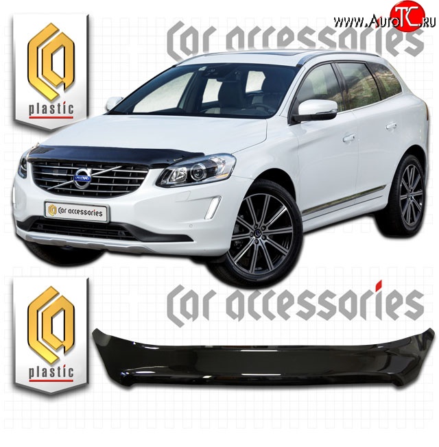 2 199 р. Дефлектор капота CA Plastic  Volvo XC60 (2017-2022) (Classic черный, Без надписи)  с доставкой в г. Нижний Новгород