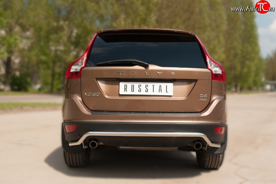 14 999 р. Защита заднего бампера (Ø63 мм волна, нержавейка) Russtal Volvo XC60  дорестайлинг (2008-2013)  с доставкой в г. Нижний Новгород